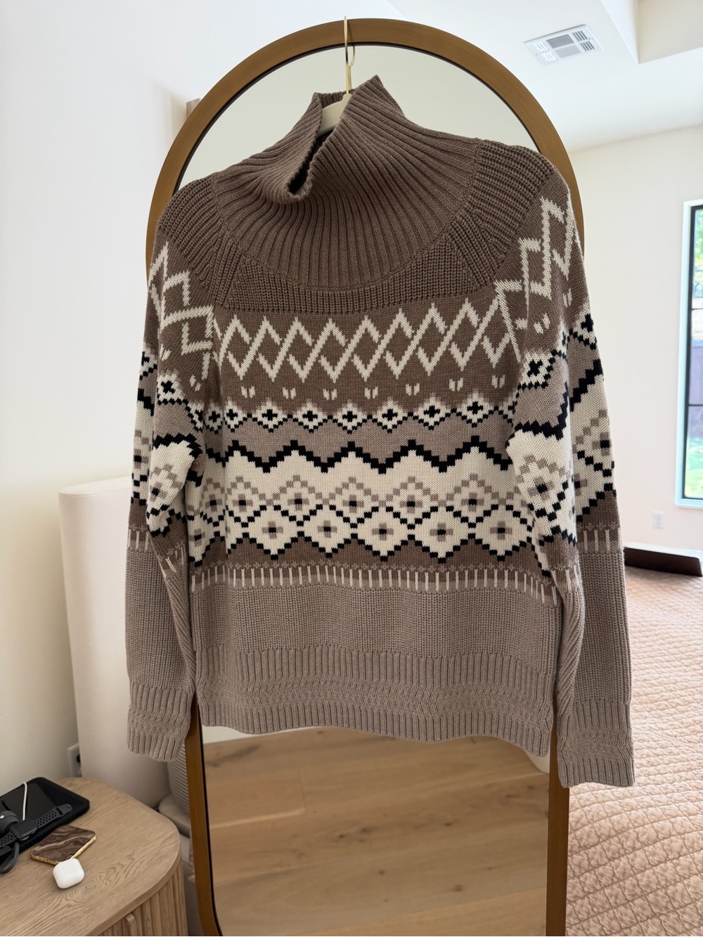 Alp N Rock Taupe Fair Isle Turtleneck Sweater - Taupe, Cream, Black